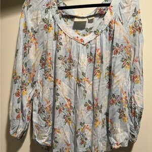 Maeve by Anthropologie Light Blue Floral Peasant Blouse